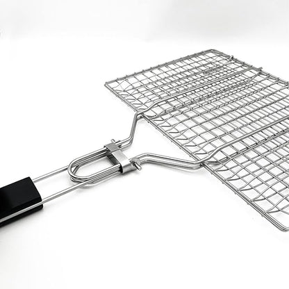 Stainless Steel BBQ Grill Basket With Silicone Brush And Stainless Steel Tong Barbecue Fish Grill Basket for Outdoor Grill Foldable Vegetable Grilling Rack