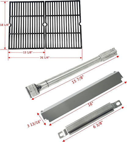 Parts Kit DG167 Replacement for Charbroil Commercial Gas Grill 463268606,463268007 Grill Repair Kit (SS Burner + SS Carry-Over Tubes +SS Heat Plate + Porcelain Cast Iron Cooking Grid)