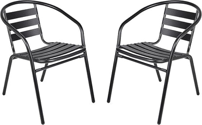 Indoor Outdoor Set of 2 Black Restaurant Metal Aluminum Slat Stack Chairs Lightweight for Dining Patio Shop