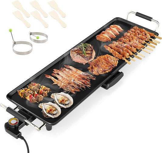 SIMOE 27" Electric Griddle, Nonstick Teppanyaki Grill with 4-Level Adjustable Temperature, Insulated Handles & Drip Tray, Indoor Outdoor Large BBQ Grill for Party, Home, Camping