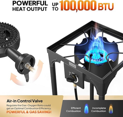 ROVSUN 100,000 BTU Portable Gas Camping Stove, Outdoor Propane Burner with Regulator, High Pressure Single Cooker Camp Cooking Home Brewing