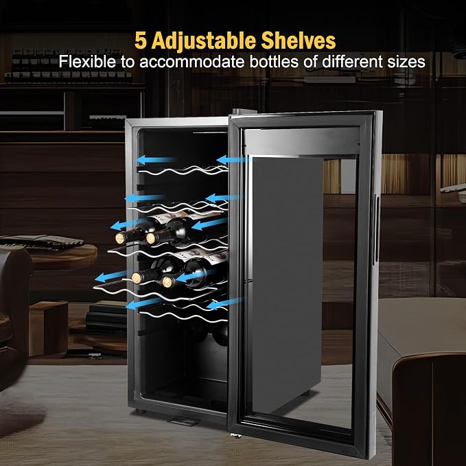 FoMup Wine Fridge 18 Bottles, Small Wine Cooler Refrigerator Freestanding with Digital Temperature Control Safety Lock, Frost Free for Red White Wine, Champagne