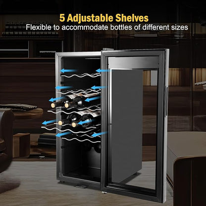 FoMup Wine Fridge 18 Bottles, Small Wine Cooler Refrigerator Freestanding with Digital Temperature Control Safety Lock, Frost Free for Red White Wine, Champagne
