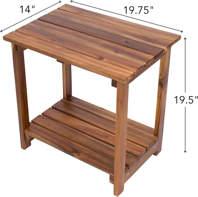 Shine Company Indoor/Outdoor Providence Rectangular Acacia Wooden Side Table, Oak