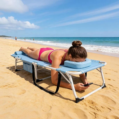 ABORON 3 in 1 Sun Tanning Chair, Heavy Duty Folding Chaise Lounge Chairs, Oversized with Mat/Pillow/Face Arm Hole, for Beach Pool Lawn Yard Patio