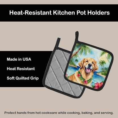 Caroline's Treasures Golden Retriever Luau Pair of Pot Holders Kitchen Heat Resistant Pot Holders Sets Oven Hot Pads for Cooking Baking BBQ, 7 1/2 x 7 1/2