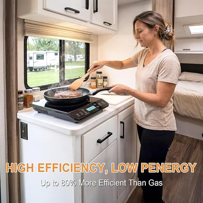 Portable Induction Cooktop 1800W Electric Countertop Stove for Kitchen, RV | Induction Burner with 9 Temperature Settings (140℉-518℉), 9 Power Levels, 10-Hour Timer Adjustment, LED Display, Safety Lock
