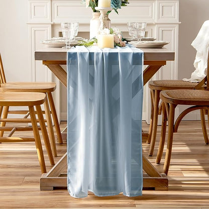 Dusty Blue Glitter Chiffon Table Runner 35x120 Inches 6 Pack for Outdoor Patio BBQ Home Dining Table Decor