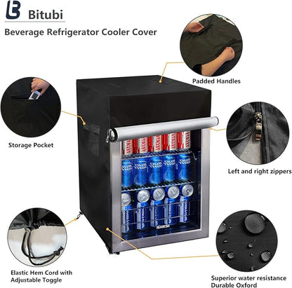 Bitubi Beverage Refrigerator Cooler Cover,Outdoor Fridge Cover – Waterproof, Dustproof, Sun-Proof, 20" W x 20" D x 33" H. Suitable for most 3.2 Cu.ft Beer or Wine Mini Fridge (Black)