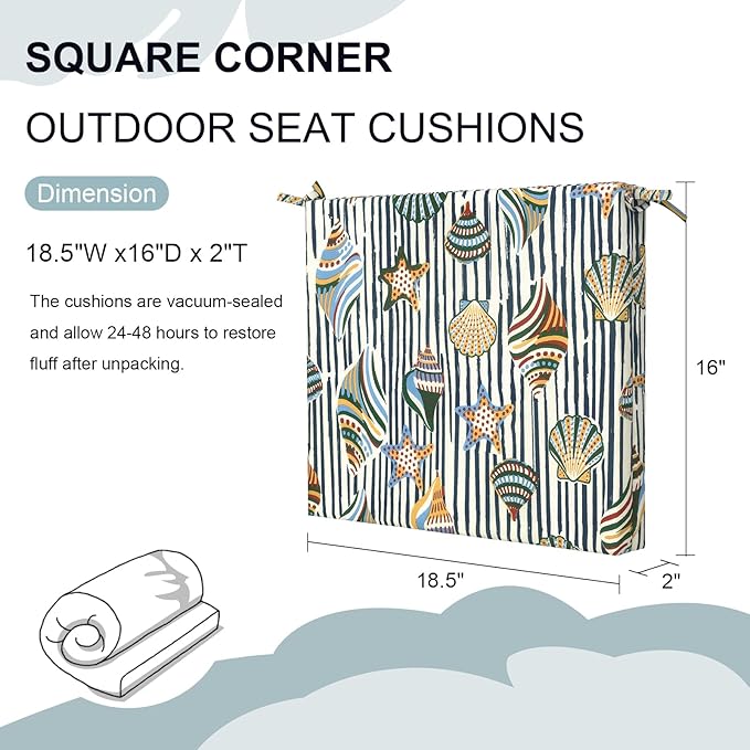 DYTXIII Set of 2 Outdoor Chair Cushions, Water Resistant 18.5"x16"x2" Square Seat Cushion for Patio Dining Chairs, High-Density Replacement Pads for Indoor Outdoor Furniture - Crayon Shells