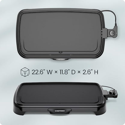 Chefman XL Electric Griddle with Removable Temperature Control, Immersible Flat Top Grill, Burger, Eggs, Pancake Griddle, Nonstick Extra Large Cooking Surface, Slide Out Drip Tray, 10 x 20 Inch