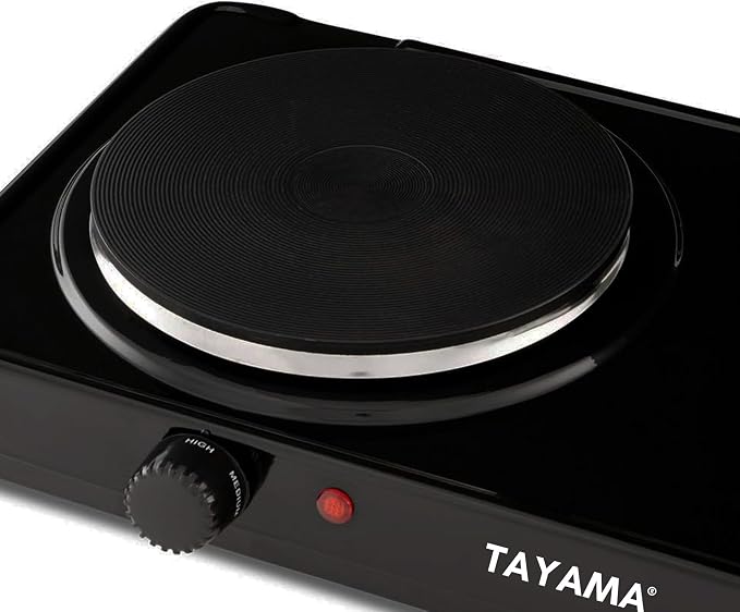Tayama Dual Burner 6.5 in. and 6 in. Black Diecast Hot Plate with Temperature Controls