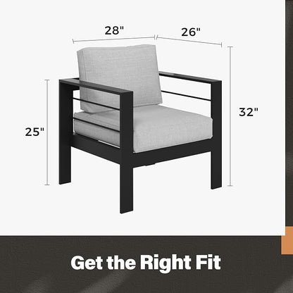 Solaste Aluminum Outdoor Patio Chairs Set of 2, Light Grey Patio Sofa Set