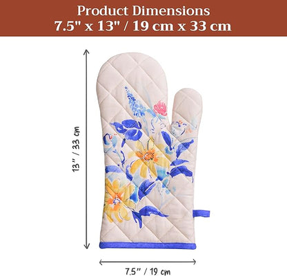 Maison d'Hermine Oven Gloves 100% Cotton Oven Mitt 7" x 13" with Loop Heat Resistant BBQ Cooking Gloves Baking Grilling Kitchen Hotel Home Farmhouse Spring Summer (Pack of 1, Girassol)