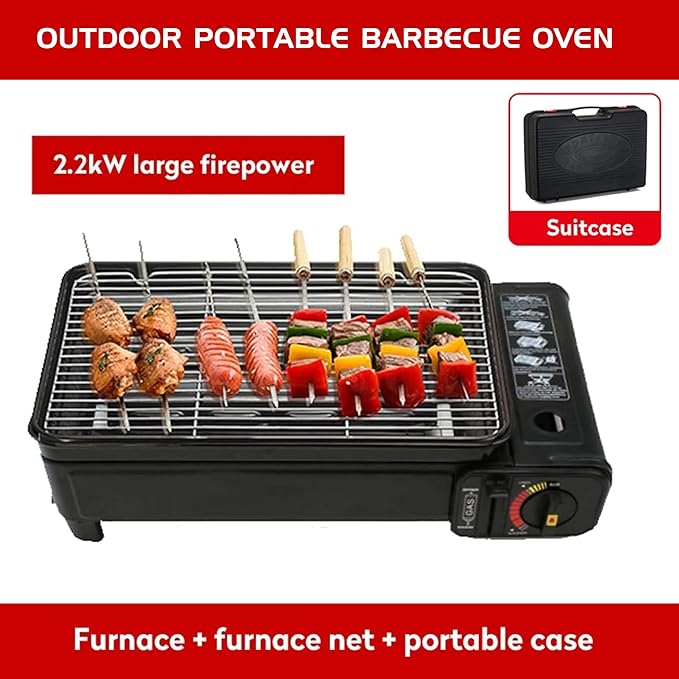 Portable Butane Stove Dual Fuel Gas BBQ Grill with Case & Stainless Grate | Dual Fuel Gas, Detachable Grate, Detachable Grate, Durable Carry Case, Tabletop Korean BBQ, Camp & Tailgating