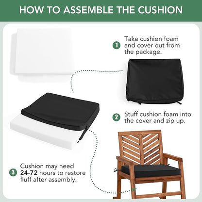 Outdoor Chair Cushions Set of 6: Waterproof & Fade Resistant Seat Cushion for Patio Furniture - 19 x 19 x 2 Inch Chair Pads with Ties and Hidden Zipper - Patio Chair Cushion Replacement, Black