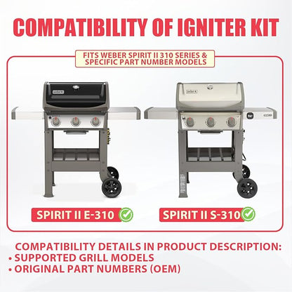 67053 Igniter Kit for Weber Spirit II GS4 310 Series Igniter Replacement Parts, 2-Outlet Ignitor Kit for Weber Spirit II E310, S310 GS4 Parts Accessories, for Weber Spirit 2 310 SER (2017 & newer)