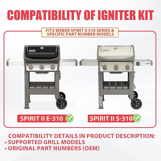 67053 Igniter Kit for Weber Spirit II GS4 310 Series Igniter Replacement Parts, 2-Outlet Ignitor Kit for Weber Spirit II E310, S310 GS4 Parts Accessories, for Weber Spirit 2 310 SER (2017 & newer)