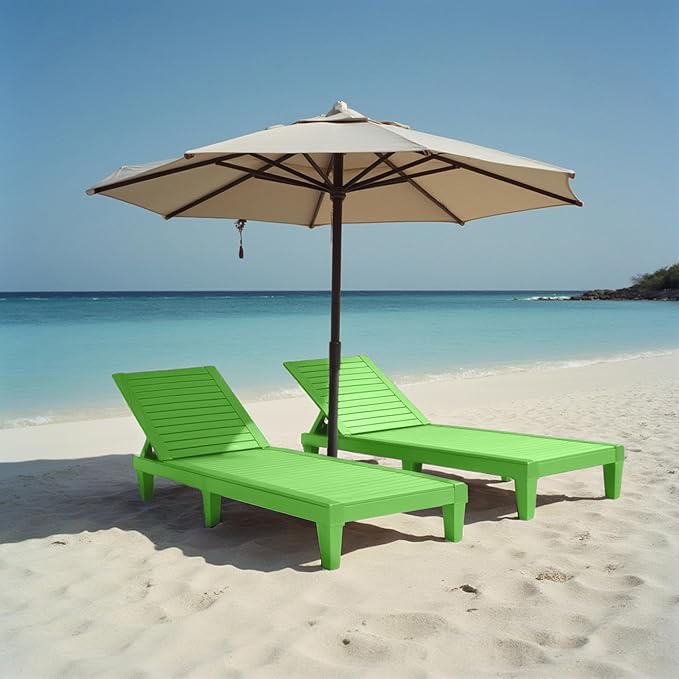 Nestl Sun Tanning Chair - Lime Green Chaise Lounge Chair Outdoor, Lightweight Pool Lounge Chairs Set of 2, Adjustable 5-Position Reclining Lawn Chair, Waterproof Beach Outdoor Lounge Chairs