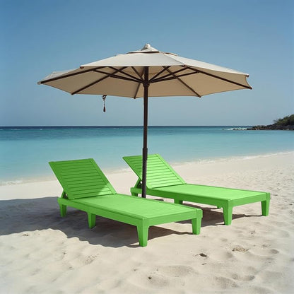 Nestl Sun Tanning Chair - Lime Green Chaise Lounge Chair Outdoor, Lightweight Pool Lounge Chairs Set of 2, Adjustable 5-Position Reclining Lawn Chair, Waterproof Beach Outdoor Lounge Chairs