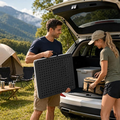 5FT Folding Table, Camping Table for Grill with Solid＆Metal Grid Grilling Surface, BBQ Prep Table Portable with Carry Handle for Party Cooking, Camping, Backyard, Beach and Patio Use