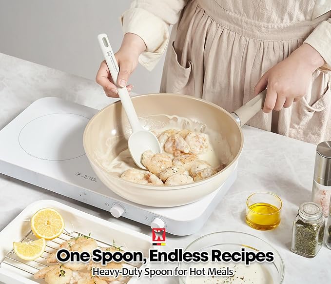Wagensteiger Light Gray Silicone Cooking & Serving Spoon: Cooking Utensil with Heat Resistant, Non-stick Cookware Safe, Gentle Head Design, BPA Free (11.02inch x 2.56inch Solid)