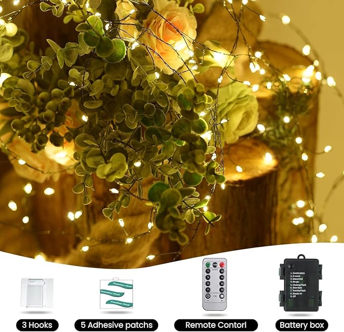 Dailyart 6feet 120 LED Starry Lights, Battery Operated Waterproof Dark Green Copper Wire Fairy Light String Light for Garland, Wreath, Patio, Garden, Wedding, Party, Xmas (Pack of 2)