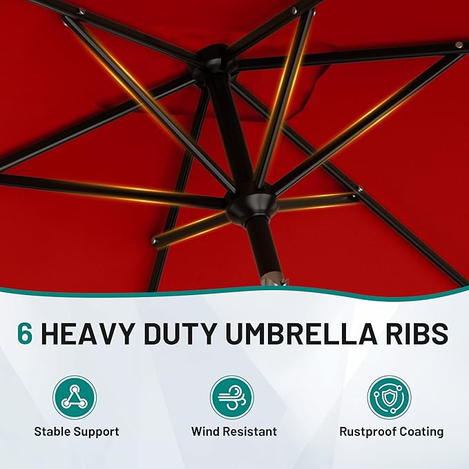 AreShark 6.5 x 10 FT Rectangular Valance Patio Umbrella, Outdoor Umbrella with Tilt and Crank, Market Table Umbrellas W/ 6 Ribs UV Protection for Garden, Deck, Backyard and Pool, Red
