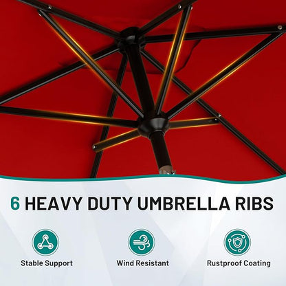 AreShark 6.5 x 10 FT Rectangular Valance Patio Umbrella, Outdoor Umbrella with Tilt and Crank, Market Table Umbrellas W/ 6 Ribs UV Protection for Garden, Deck, Backyard and Pool, Red
