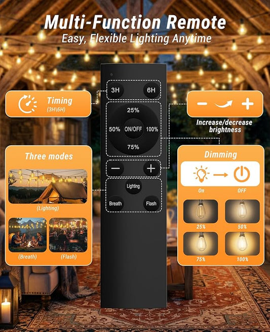 Tenmiro 200FT LED Outdoor String Lights with Remote, 72+2 Shatterproof Bulbs Dimmable Timing 3 Light Modes Outside Patio Lights for Backyard Porch Deck Garden Balcony Pool party Hanging Lighting Decor
