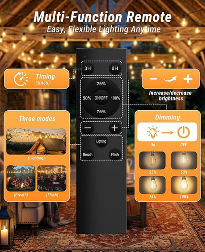 50FT Outdoor String Lights with Remote, LED Patio Lights with 18+1 Waterproof S11 Bulbs, Outside Dimmable 2700K Warm White, Timer & 3 Modes,for Backyard Garden Deck Porch Balcony Gazebo Party Decor