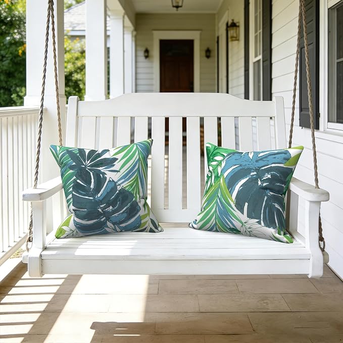 LVTXIII 2 Pack Outdoor Throw Pillow Covers for Patio Furniture, 16x16 Inch Square Pillow Case, Water-Repellent Cushion Covers for Garden, Porch, Sofa, Islamorada Blue Green