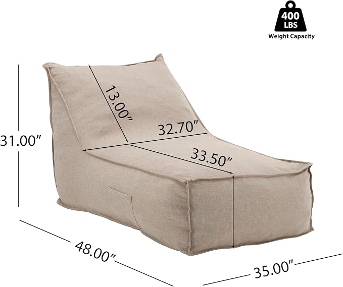 Christopher Knight Home Venny 48" L Outdoor Bean Bag Chair Set of 2, Fabric Bean Bag Chair for Adults and Kids, Indoor/Outdoor Sun Lounger, Patio Lounge Chair Set of 2, Dark Beige