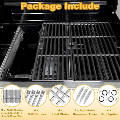 Grill Parts for Charbroil Performance 475 4 Burner 463347017 463377017 463342119 18" Grill Grates Burner Heat Plates for Char Broil 463335517 463376017 463377319 463275517 Gas Grill Replacement Parts