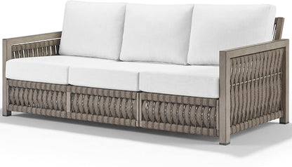 3 Seats Outdoor Sofa, Aluminum Patio Sofas Couch with Thick Cushions, Never-Rust 3-Seater Rope Weave Outside Patio Couch, Deep Seating Outdoor Sofa Furniture for Garden, Decks, Porch, Gray Oak