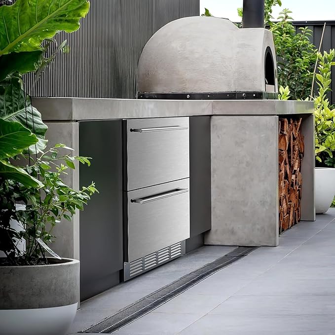Electactic Under Counter Refrigerator, 24 Inch Double Drawer Beverage Fridge, Built-in Outdoor Beverage Cooler for Soda Drink & Beer, 145 Cans for Kitchen & Commercial, Stainless steel