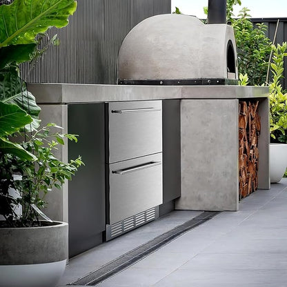 Electactic Under Counter Refrigerator, 24 Inch Double Drawer Beverage Fridge, Built-in Outdoor Beverage Cooler for Soda Drink & Beer, 145 Cans for Kitchen & Commercial, Stainless steel