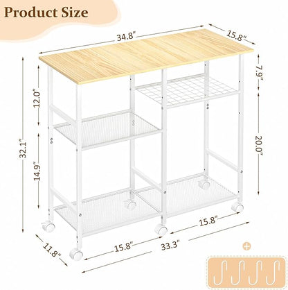ThreeHio Rolling Kitchen Microwave Cart, 3-Tier Microwave Stand with Adjustable Shelf, Kitchen Storage Cart on Lockable Wheels, Coffee Bar Baker's Rack Organizer Shelf for Living Room, Office, Balcony