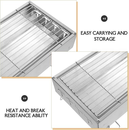BESPORTBLE Portable Stainless Steel Camping Grill Foldable Charcoal Bbq Stove Small 36x26.5x17.5cm Outdoor Barbecue Rack for Hiking and Backyard Cooking