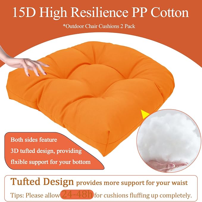 MTMR 2Pcs Outdoor Chair Cushions, Patio Furniture Seat Pads, Waterproof | 2Pcs , waterproof cover, PP cotton, u-shaped, no-fading, thick patio seat pads for outdoor wicker furniture in yard, 19x19x4