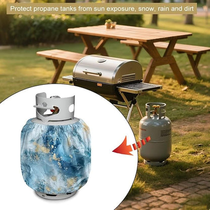 Blue Marble Print Dual Propane Tank Cover Outdoor 600D Heavy Duty Waterproof Covers Fits Standard 20 lb Cylinder Tank Cylinde Travel Trailer, 13.7'' x 16.5'',2 Pack