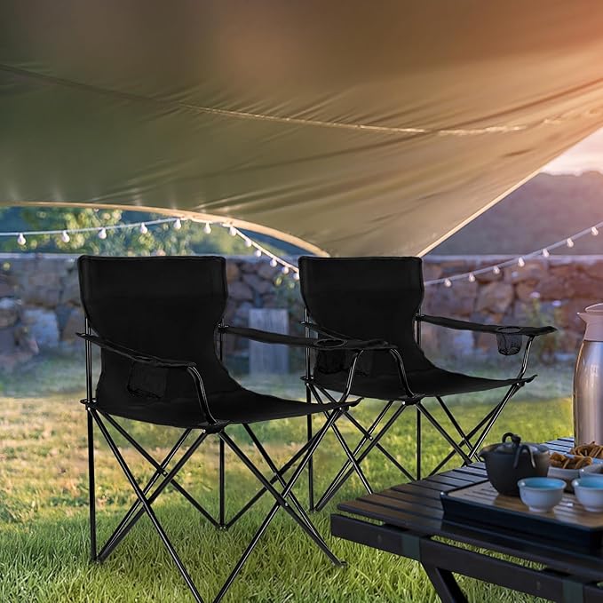 Portable Charcoal Grill & 2 Pack Camping Chairs for Adults, Leonyo Tabletop Charcoal Grill for Outdoor, Heavy Duty Folding Chairs for Outside Fishing, Beach, Patio, Hiking