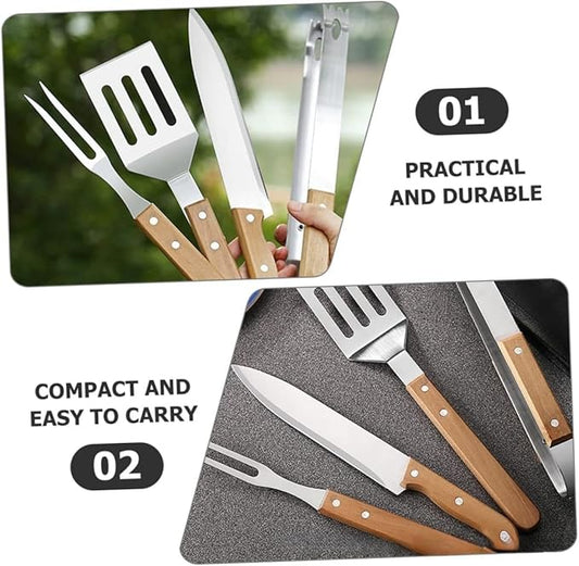 Multifunctional BBQ Grill Tool Set,5 PCS with Carry Bag,Wooden Handles,Griddle Accessories Set,Stainless Steel Grill Spatula Kit for Outdoor Camping Grilling,Party and Picnic,Gift for Men Husband