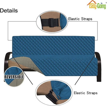Easy-Going Reversible Couch Cover, Large Futon Sofa, Peacockblue/Beige | Machine Washable Slipcover For Dogs, Water Resistant Furniture Mat For Living Room, Non-Slip Sofa Cover, Pet Friendly