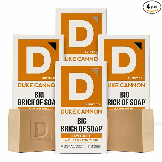 Duke Cannon Sawtooth Big Brick of Soap 4-Pack, 10 oz Each – Alpine Air & Cedarwood Scent, Large Triple-Milled Bar Soap for Men, Long-Lasting & Moisturizing