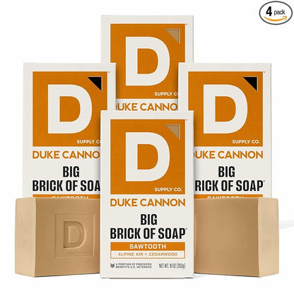 Duke Cannon Sawtooth Big Brick of Soap 4-Pack, 10 oz Each – Alpine Air & Cedarwood Scent, Large Triple-Milled Bar Soap for Men, Long-Lasting & Moisturizing