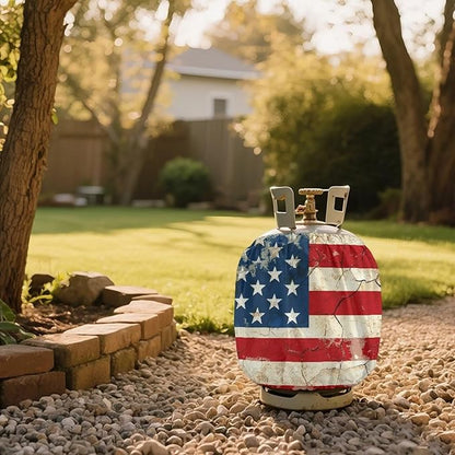 Dual Propane Tank Cover 20 lb Patriotic American Flag Weather Resistant Gas Cylinder Polyester Vintage 4th of July Decoration for Travel Trailer RV and Outdoor Use