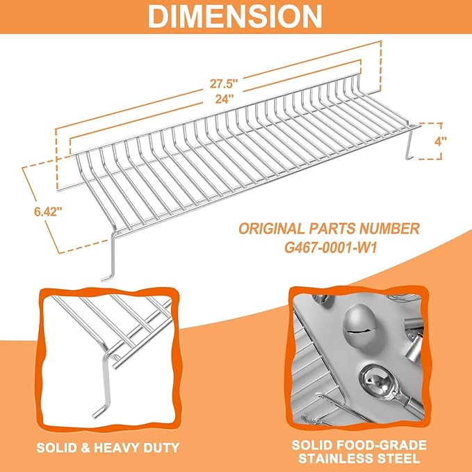 G467-0001-W1 Grill Warming Rack for Charbroil Advantage Replacement Parts 463344015 466344015, Swing Away Grid for Charbroil Upper Grate Charbroil Advantage 4 Burner Grill Rack Replacement