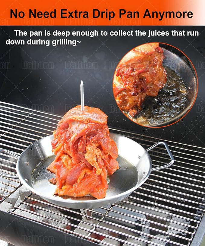 BBQ Vertical Skewer -Al Pastor Skewer Vertical Rotisserie Vertical Spit Stand for Tacos Al Pastor, Shawarma,Gyros- BBQ Grilling Accessory with 2 Removable Spikes (8”&10")