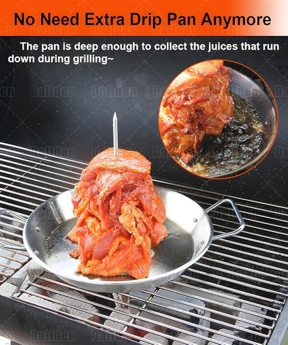 BBQ Vertical Skewer-Al Pastor Skewer Vertical Rotisserie Vertical Spit Stand for Tacos Al Pastor, Shawarma, Gyros- BBQ Grilling Accessory with 3 Removable Spikes (8”, 10" and 12”)